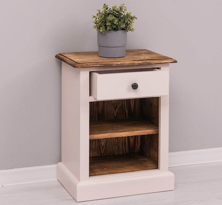Nachttisch mit Schublade und Regal | Bestelltisch aus Massivholz mit Akzent - Creme - Gelb
