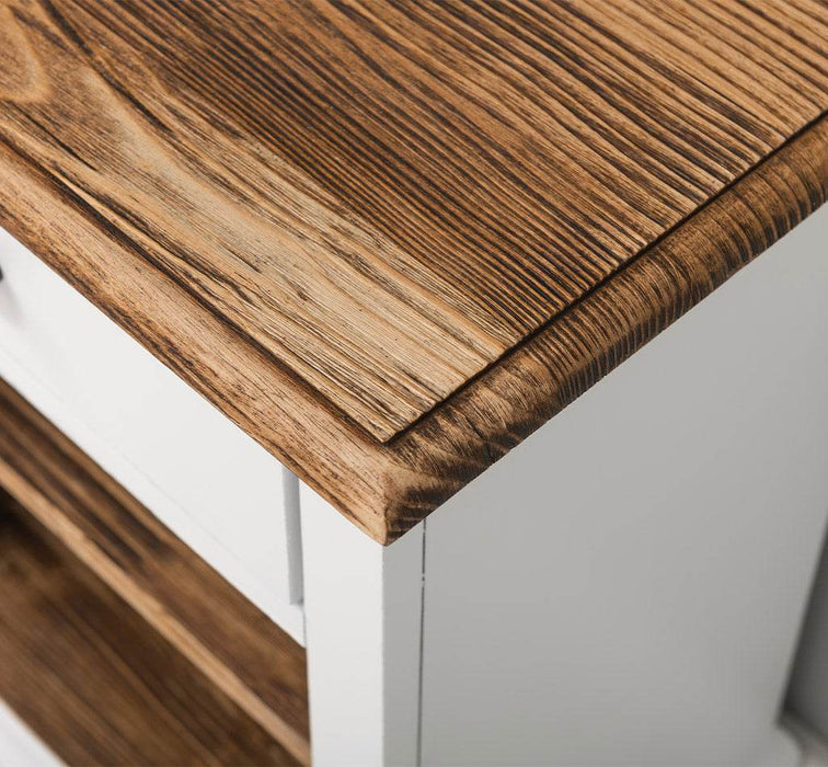 Nachttisch mit Schublade und Regal | Bestelltisch aus Massivholz mit Akzent - Creme - Gelb