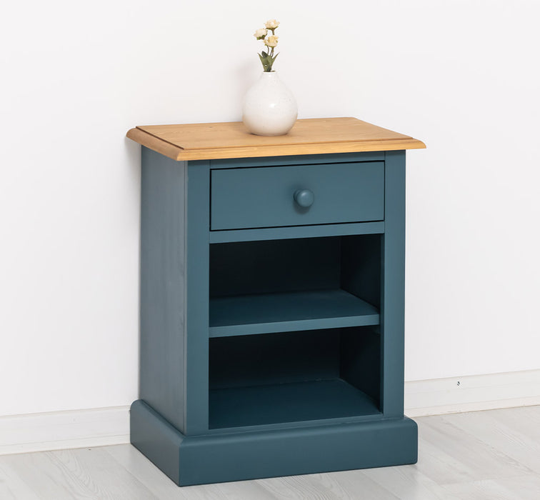 Nachttisch mit Schublade und Regal | Bestelltisch aus Massivholz mit Akzent - Creme - Gelb