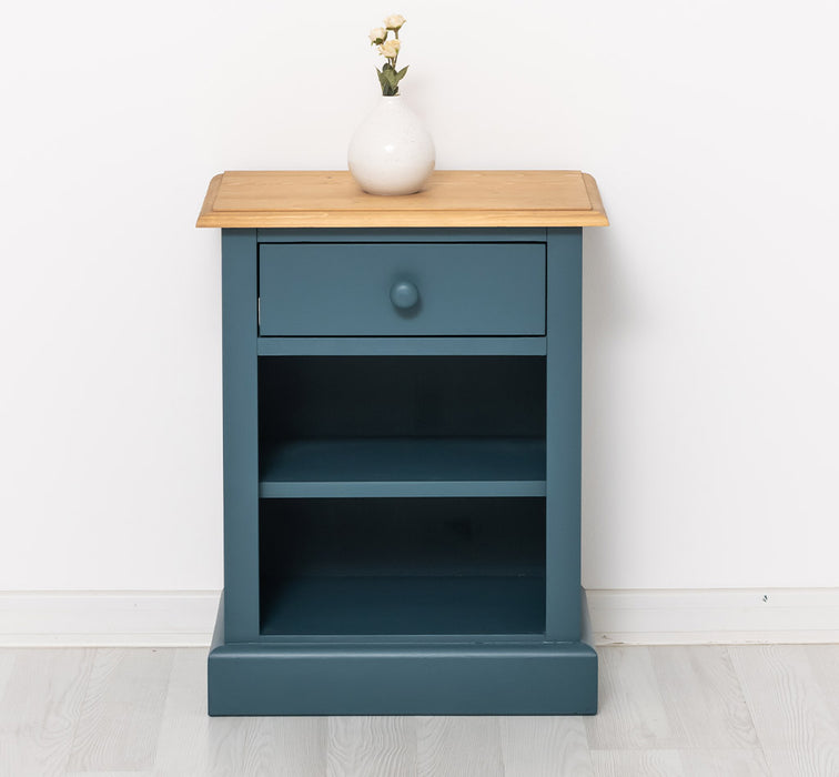 Nachttisch mit Schublade und Regal | Bestelltisch aus Massivholz mit Akzent - Creme - Gelb