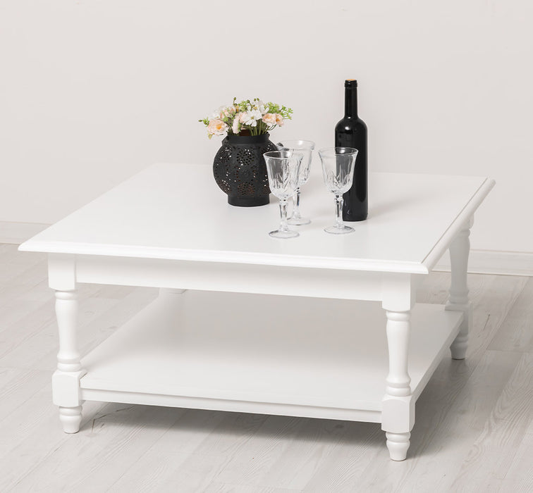 Quadratischer Couchtisch aus Massivholz mit gedrechselten Beinen