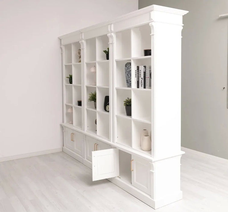 Raumteiler aus Massivholz mit 12 Türen - Bücherregal mit Durchreiche III