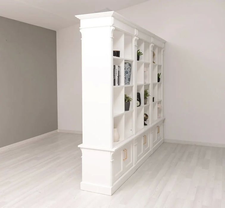 Raumteiler aus Massivholz mit 12 Türen - Bücherregal mit Durchreiche III