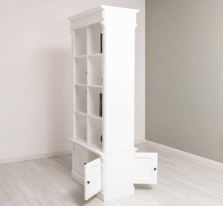 Raumteiler aus Massivholz mit vier Türen - Bücherregal mit Durchreiche