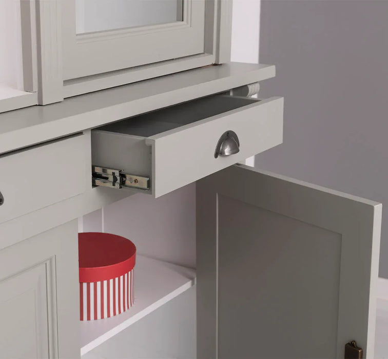 Regalschrank aus Massivholz | Bücherschrank mit 6 Türen und 4 Schubladen | Wohnzimmerschrank mit zwei verglasten Türen