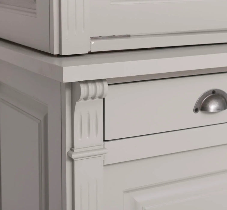 Regalschrank aus Massivholz | Bücherschrank mit 6 Türen und 4 Schubladen | Wohnzimmerschrank mit zwei verglasten Türen