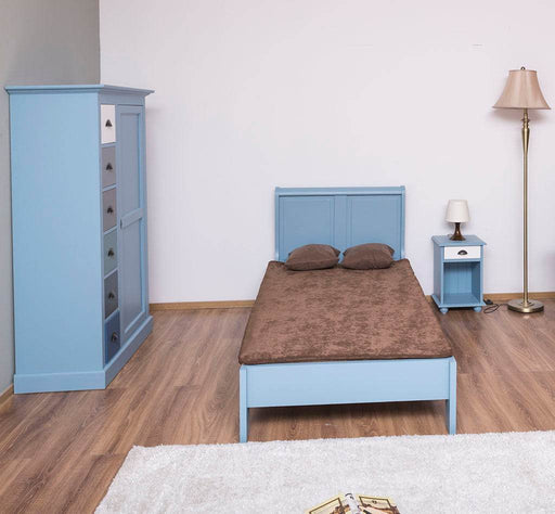 Schlafzimmer-Set aus Massivholz | Kinderzimmer mit Bett, Nachttisch und Kleiderschrank - Blau / 90 x 200