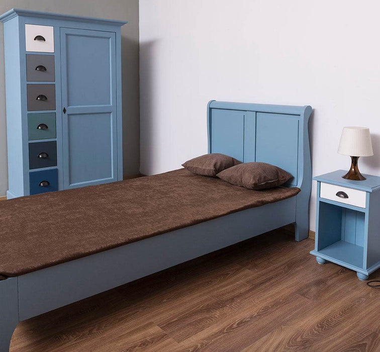 Schlafzimmer-Set aus Massivholz | Kinderzimmer mit Bett, Nachttisch und Kleiderschrank - Blau / 90 x 200