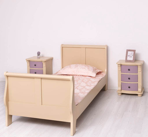 Schlafzimmer-Set aus Massivholz | Kinderzimmer mit Bett und zwei Nachttischen - Lavendel / 90 x 200