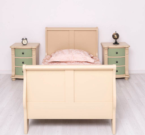 Schlafzimmer-Set aus Massivholz | Kinderzimmer mit Bett und zwei Nachttischen - Salbei / 90 x 200