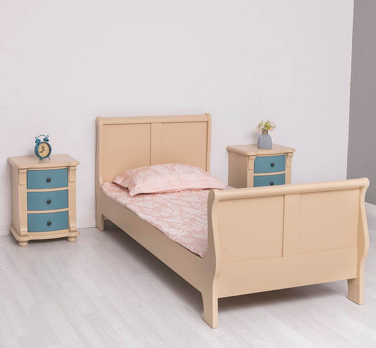 Schlafzimmer-Set aus Massivholz | Kinderzimmer mit Bett und zwei Nachttischen - Lavendel / 90 x 200