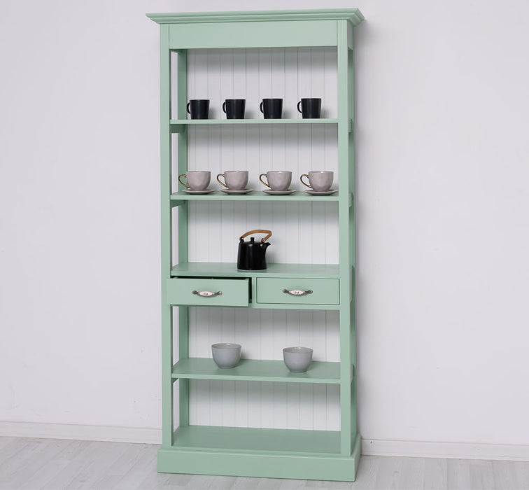 Schlankes Regal aus Massivholz mit 2 Schubladen - in verschiedenen Farben