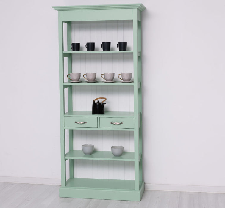 Schlankes Regal aus Massivholz mit 2 Schubladen - in verschiedenen Farben