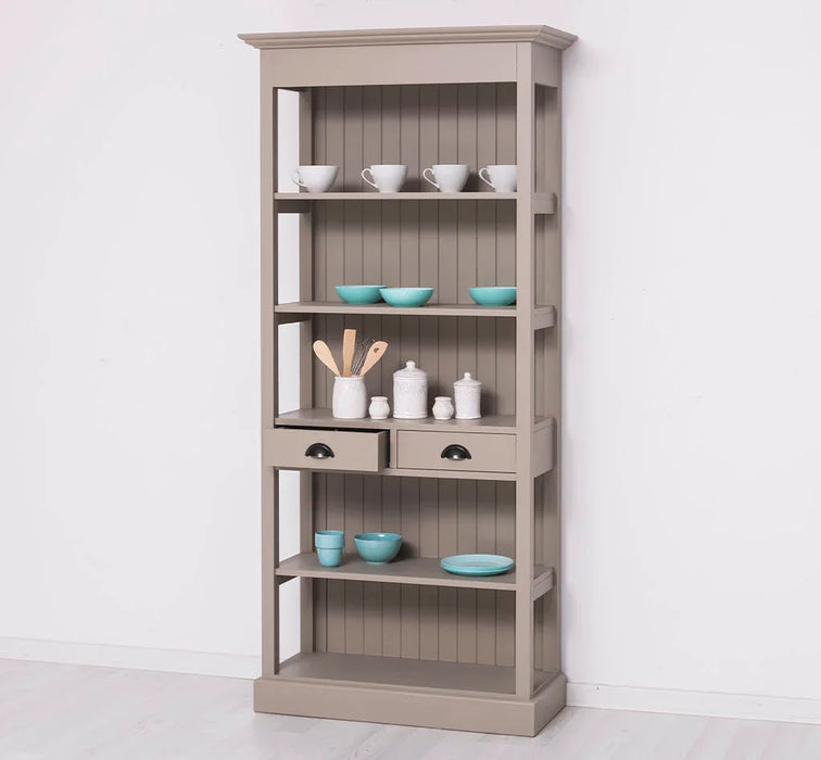 Schlankes Regal aus Massivholz mit 2 Schubladen
