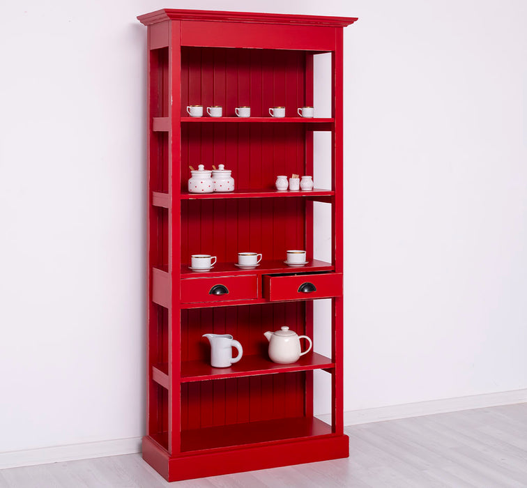 Schlankes Regal aus Massivholz mit 2 Schubladen - in verschiedenen Farben