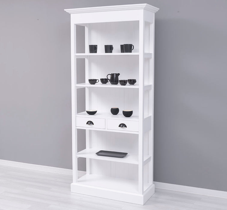 Schlankes Regal aus Massivholz mit 2 Schubladen  - in verschiedenen Farben