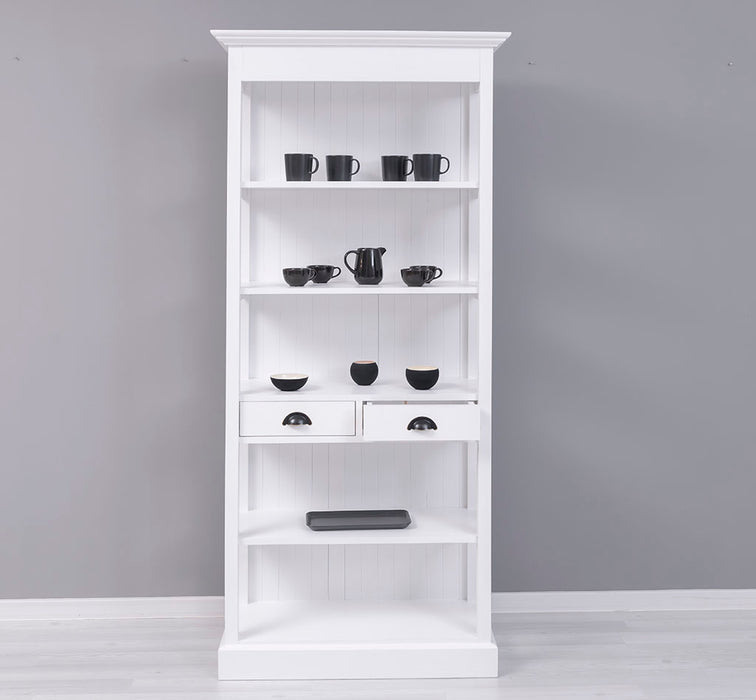 Schlankes Regal aus Massivholz mit 2 Schubladen  - in verschiedenen Farben