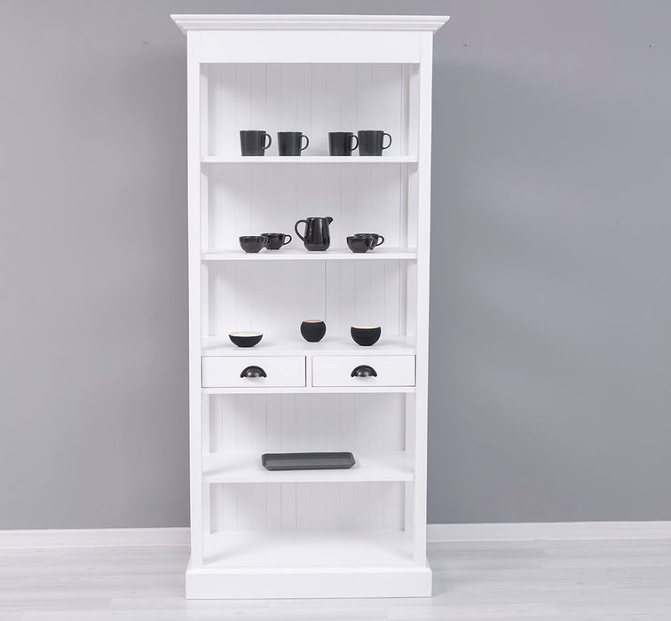 Schlankes Regal aus Massivholz mit 2 Schubladen  - in verschiedenen Farben