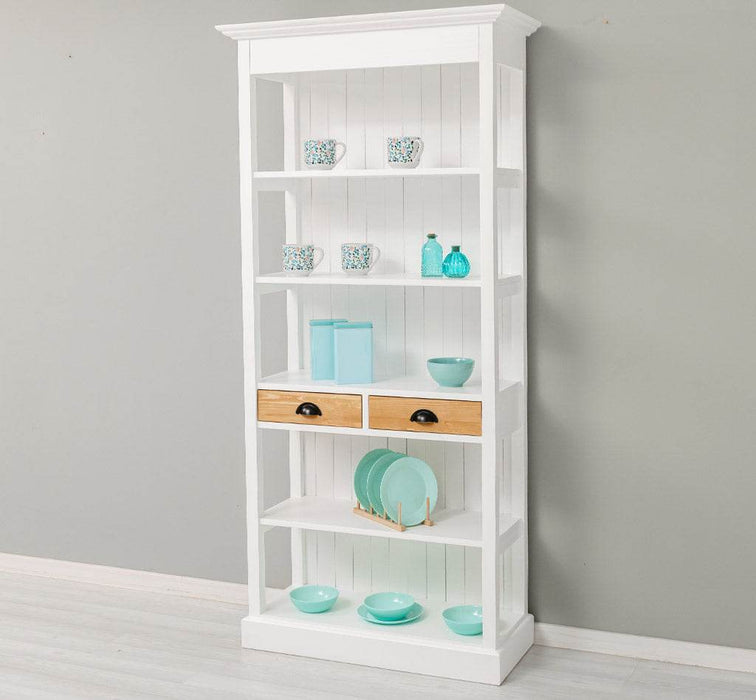 Schlankes Regal aus Massivholz mit 2 Schubladen - in verschiedenen Farben -