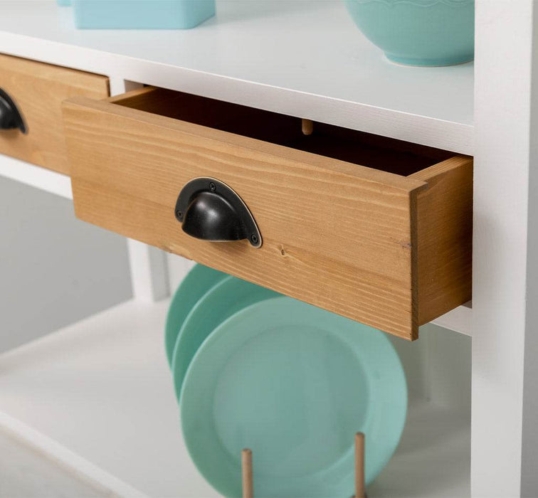 Schlankes Regal aus Massivholz mit 2 Schubladen - in verschiedenen Farben -