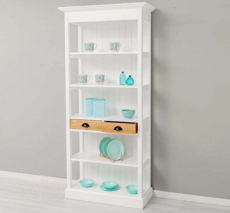 Schlankes Regal aus Massivholz mit 2 Schubladen - in verschiedenen Farben -