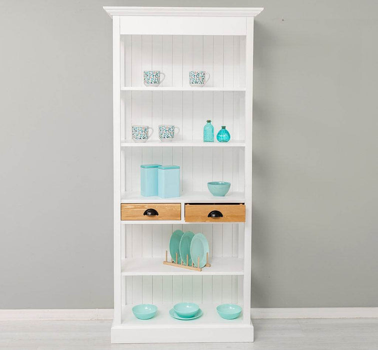 Schlankes Regal aus Massivholz mit 2 Schubladen - in verschiedenen Farben -