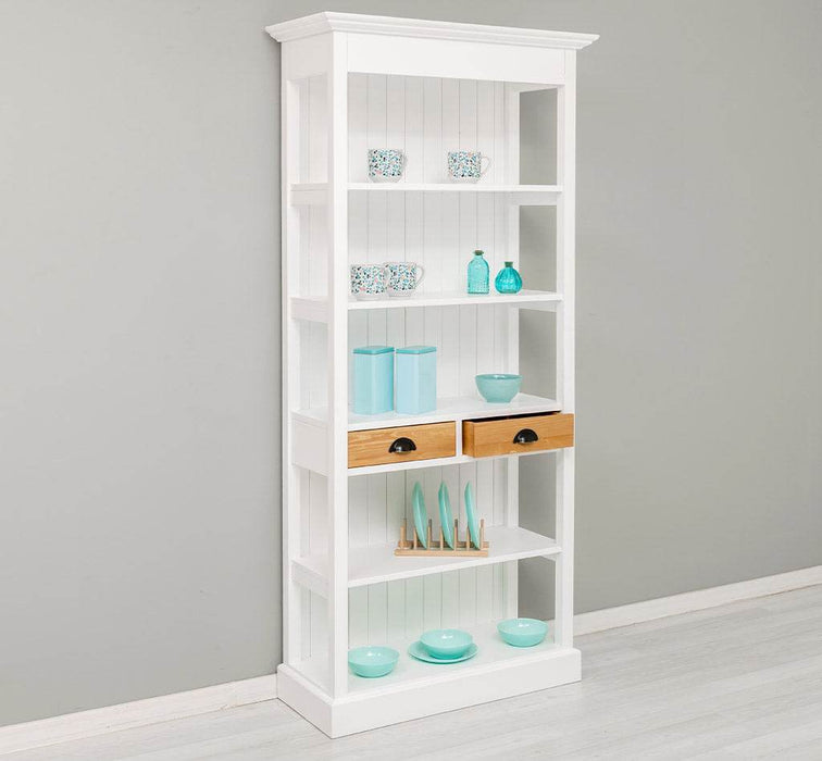 Schlankes Regal aus Massivholz mit 2 Schubladen - in verschiedenen Farben -