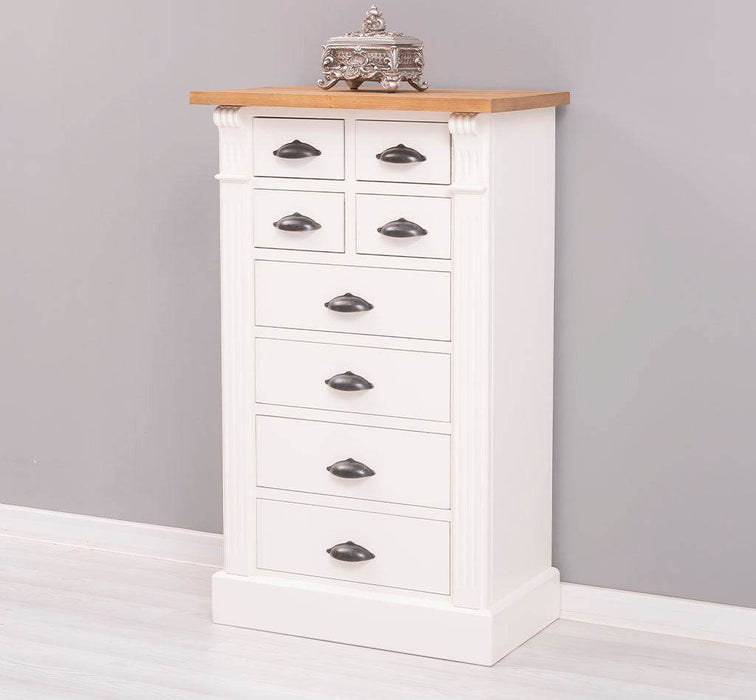 Schmale Apothekerkommode im Landhausstil mit 8 Schubladen - Creme - Multi
