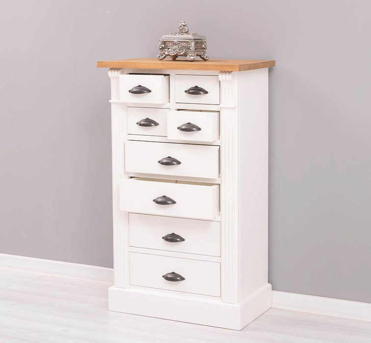 Schmale Apothekerkommode im Landhausstil mit 8 Schubladen - Creme - Multi