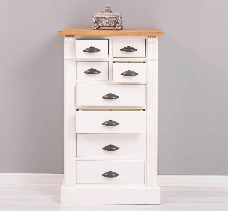 Schmale Apothekerkommode im Landhausstil mit 8 Schubladen - Creme - Multi