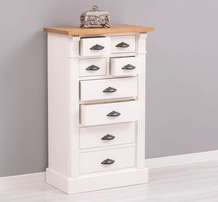 Schmale Apothekerkommode im Landhausstil mit 8 Schubladen - Creme - Multi