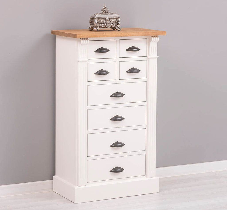 Schmale Apothekerkommode im Landhausstil mit 8 Schubladen - Creme - Multi