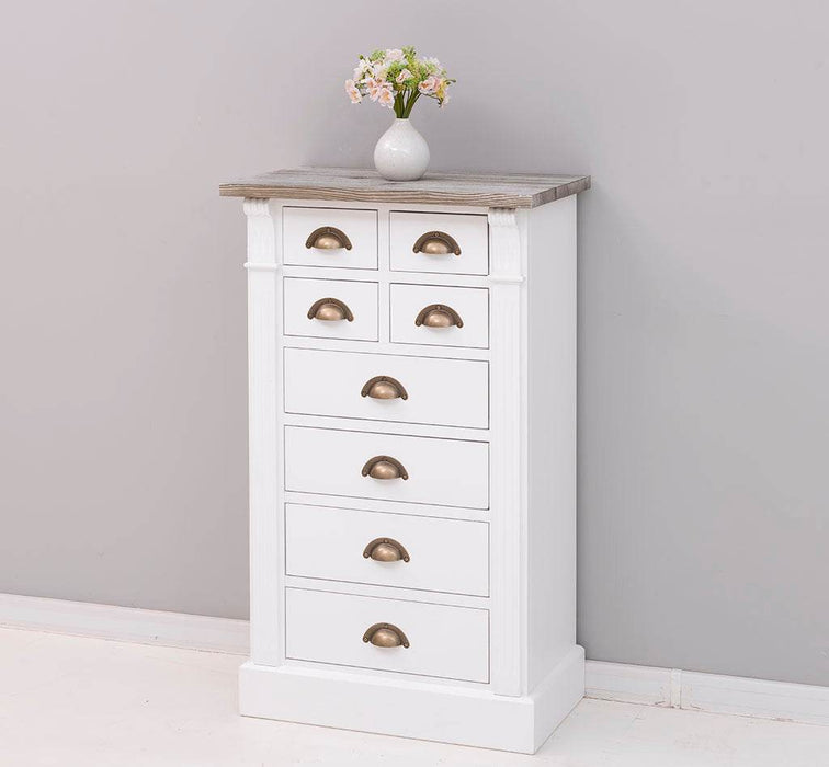Schmale Apothekerkommode im Landhausstil mit 8 Schubladen - Creme - Multi