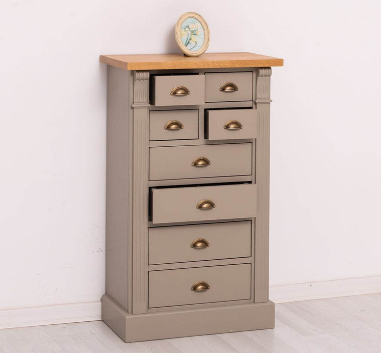 Schmale Apothekerkommode im Landhausstil mit 8 Schubladen - Creme - Multi