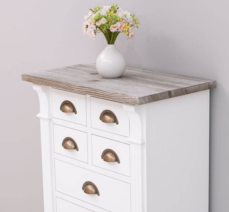 Schmale Apothekerkommode im Landhausstil mit 8 Schubladen - Creme - Multi