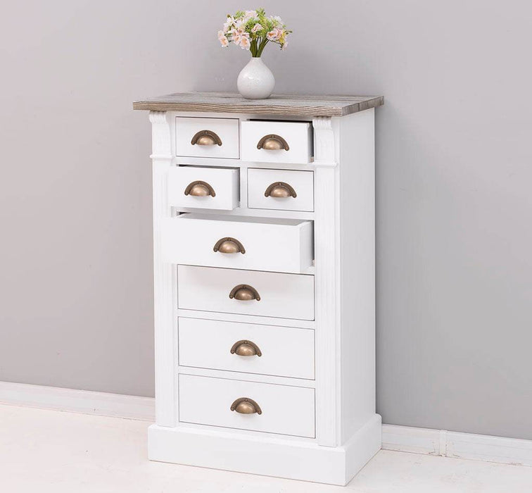 Schmale Apothekerkommode im Landhausstil mit 8 Schubladen - Creme - Multi