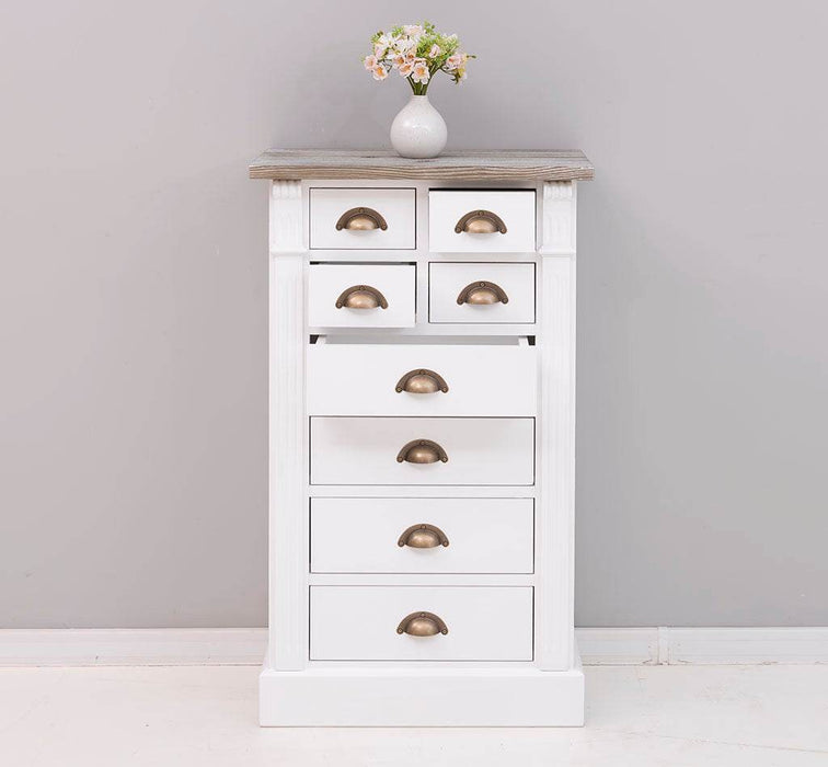 Schmale Apothekerkommode im Landhausstil mit 8 Schubladen - Creme - Multi