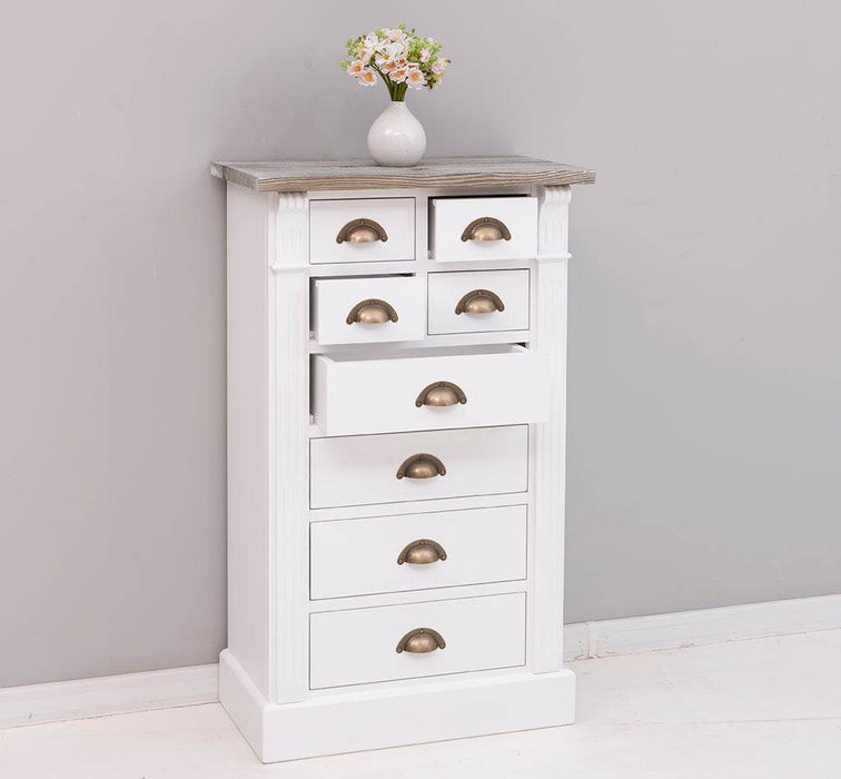 Schmale Apothekerkommode im Landhausstil mit 8 Schubladen - Creme - Multi