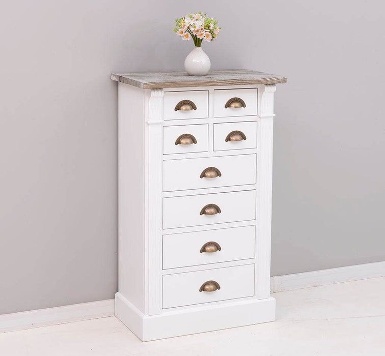 Schmale Apothekerkommode im Landhausstil mit 8 Schubladen - Creme - Multi