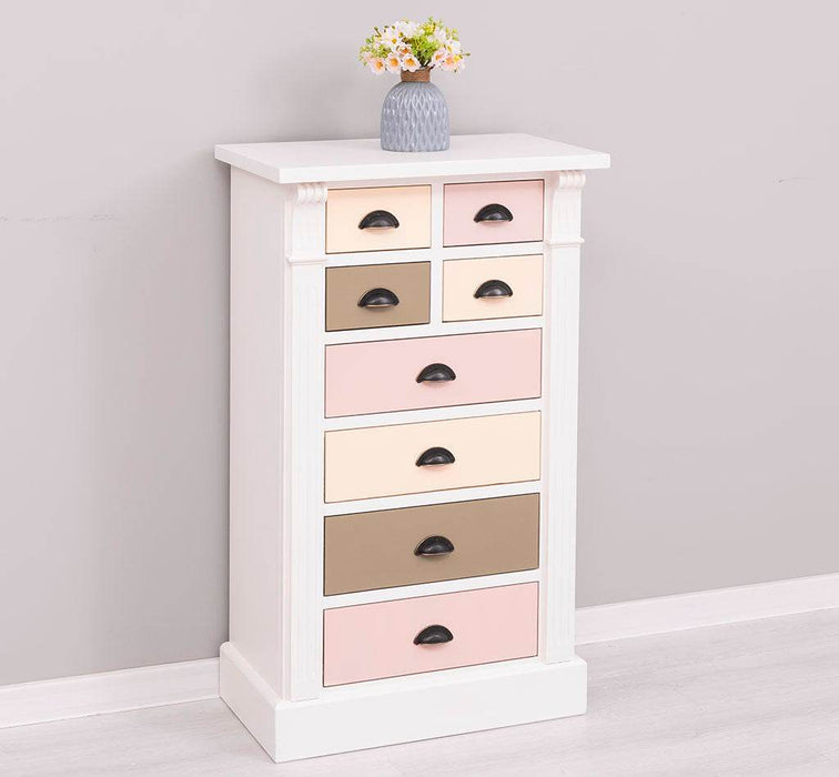 Schmale Apothekerkommode im Landhausstil mit 8 Schubladen - Creme - Multi
