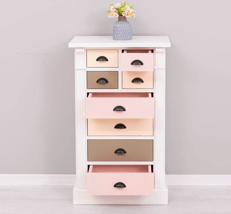 Schmale Apothekerkommode im Landhausstil mit 8 Schubladen - Creme - Multi