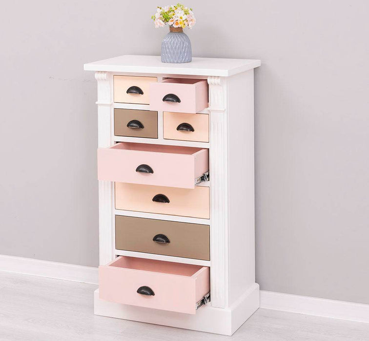 Schmale Apothekerkommode im Landhausstil mit 8 Schubladen - Creme - Multi