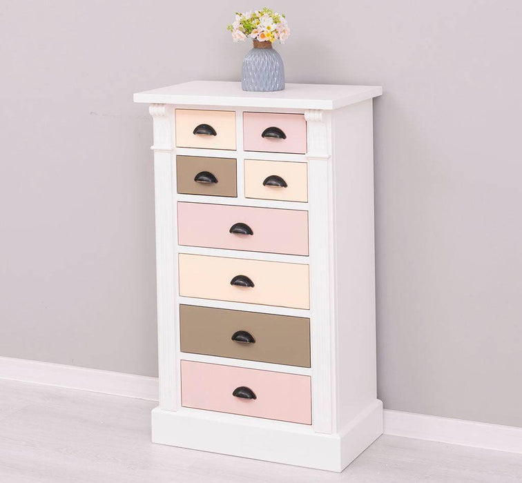 Schmale Apothekerkommode im Landhausstil mit 8 Schubladen - Creme - Multi