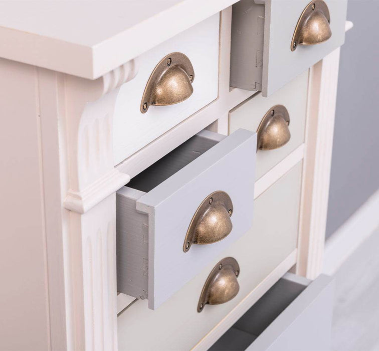 Schmale Apothekerkommode im Landhausstil mit 8 Schubladen - Creme - Multi