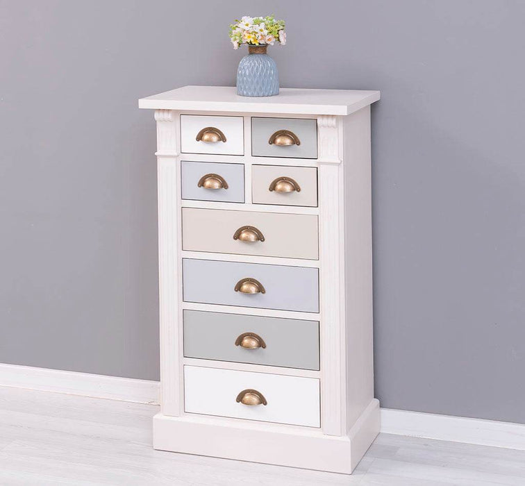 Schmale Apothekerkommode im Landhausstil mit 8 Schubladen - Creme - Multi