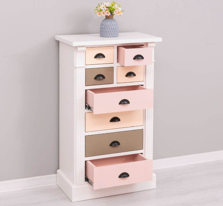 Schmale Apothekerkommode im Landhausstil mit 8 Schubladen - Creme - Multi