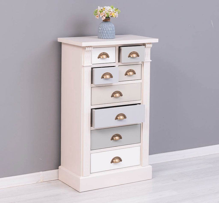 Schmale Apothekerkommode im Landhausstil mit 8 Schubladen - Creme - Multi