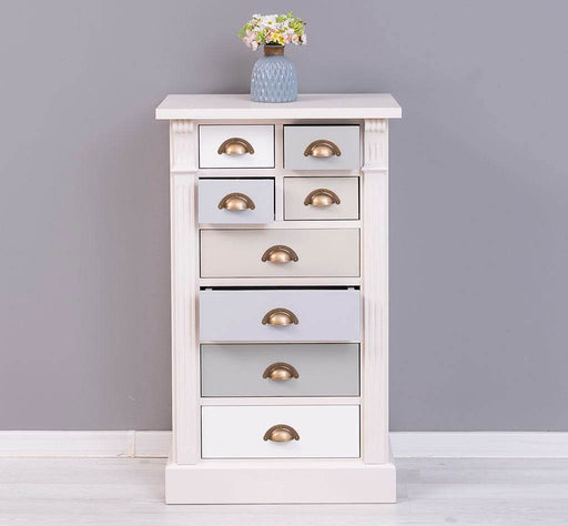 Schmale Apothekerkommode im Landhausstil mit 8 Schubladen - Creme - Multi
