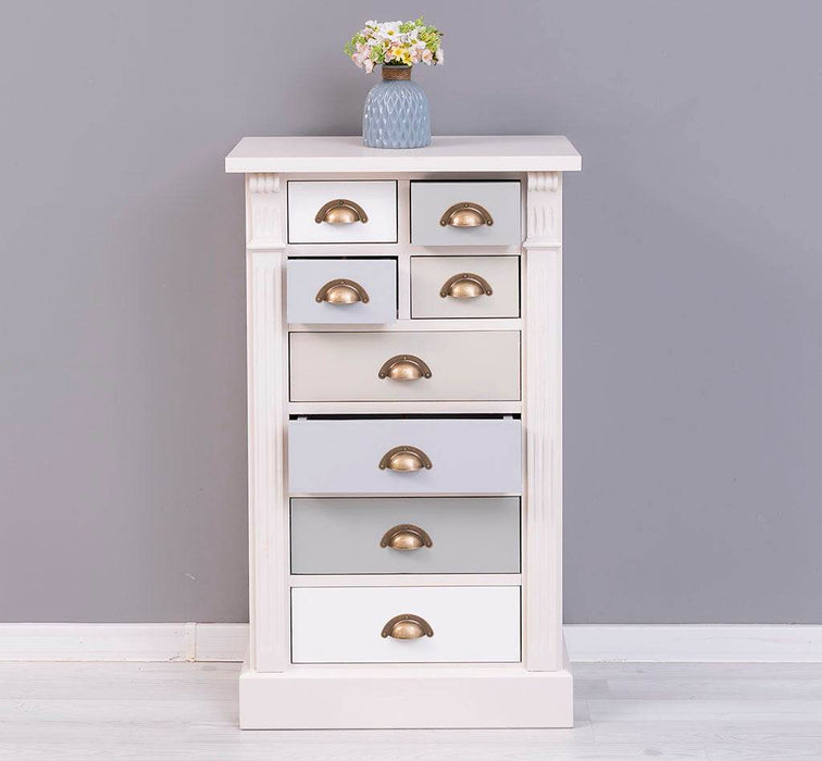 Schmale Apothekerkommode im Landhausstil mit 8 Schubladen - Creme - Multi