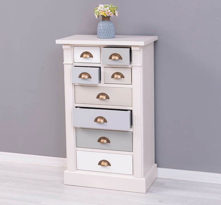 Schmale Apothekerkommode im Landhausstil mit 8 Schubladen - Creme - Multi